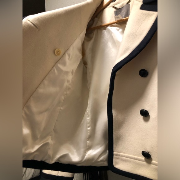 J. Crew Nello Gori Tipped Trim 100% Wool Off White & Black Pea Coat EUC 2 - Picture 13 of 16